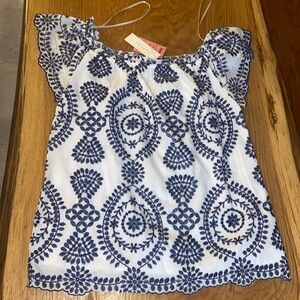 A diva Black and White Cap-Sleeved Embroidered Top Size Small NWT